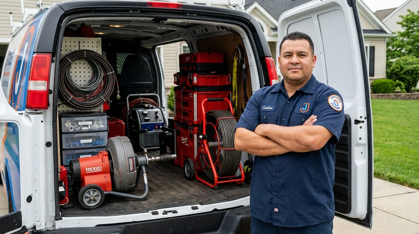 Professional drain cleaning equipment and Johns Plumbing LLC plumber in Suitland