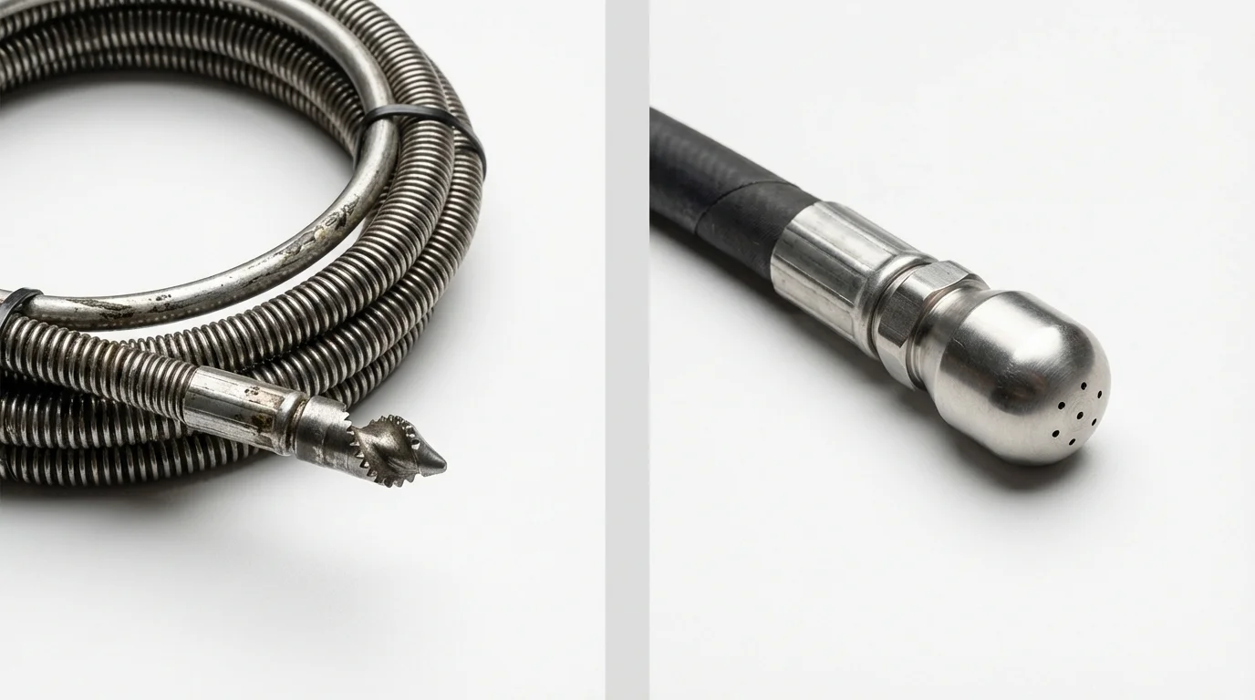Drain snake cable and hydro jetting nozzle used for drain cleaning in Suitland, MD