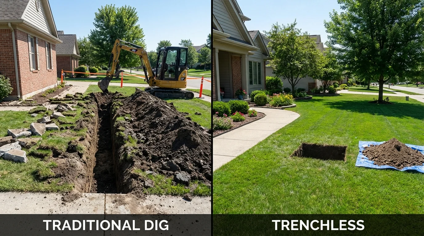 Trenchless sewer repair with minimal yard damage versus traditional excavation in Suitland, MD